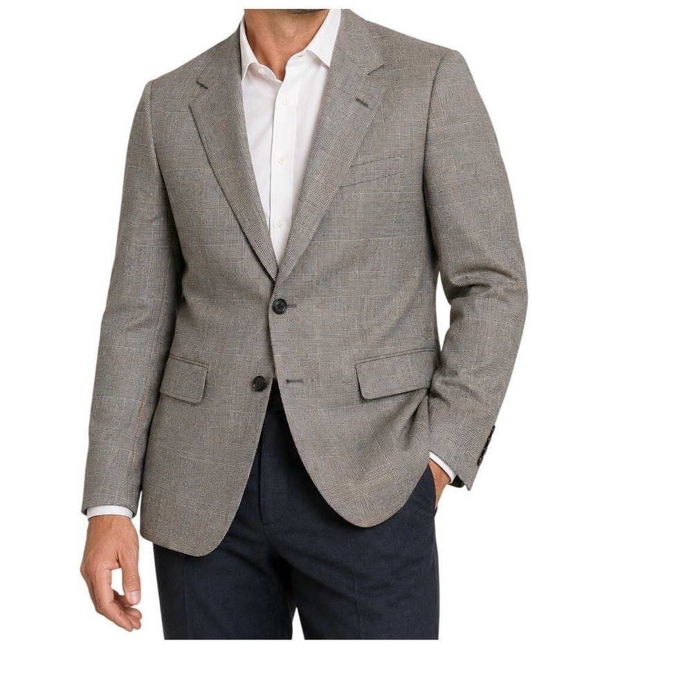 Johnny Carson Gray Vintage Glen Plaid Blazer Two Button Sport Coat Men's 42 36